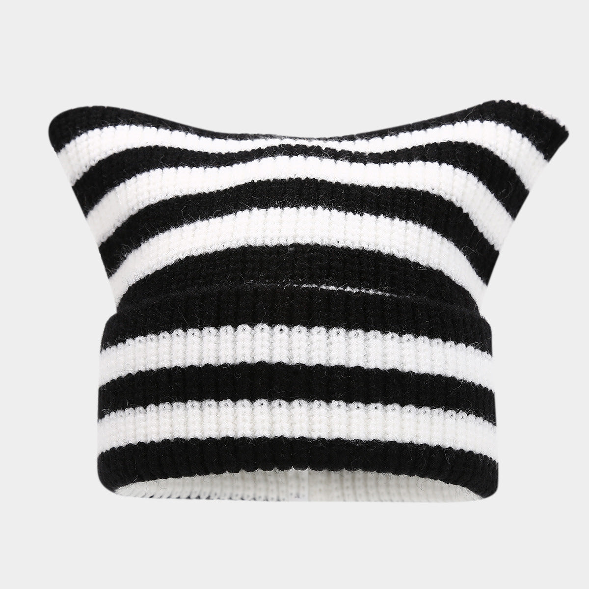 Winter Beanie Striped Color Contrast Warm Knit Hat