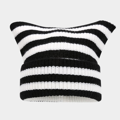 Winter Beanie Striped Color Contrast Warm Knit Hat
