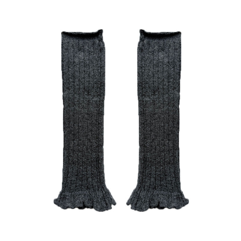 Handmade Wool Blend Knitted Lace Mid-Calf Socks