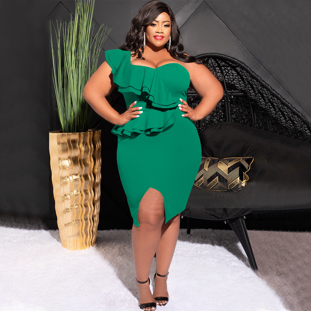Off-Shoulder Ruffle Midi Dress Stylish Casual Dress