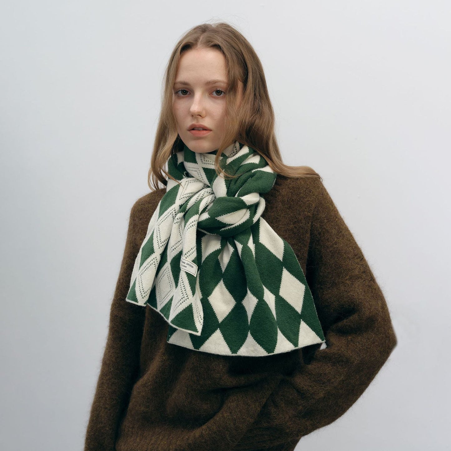 Color Block Diamond Plaid Warm Knit Scarves