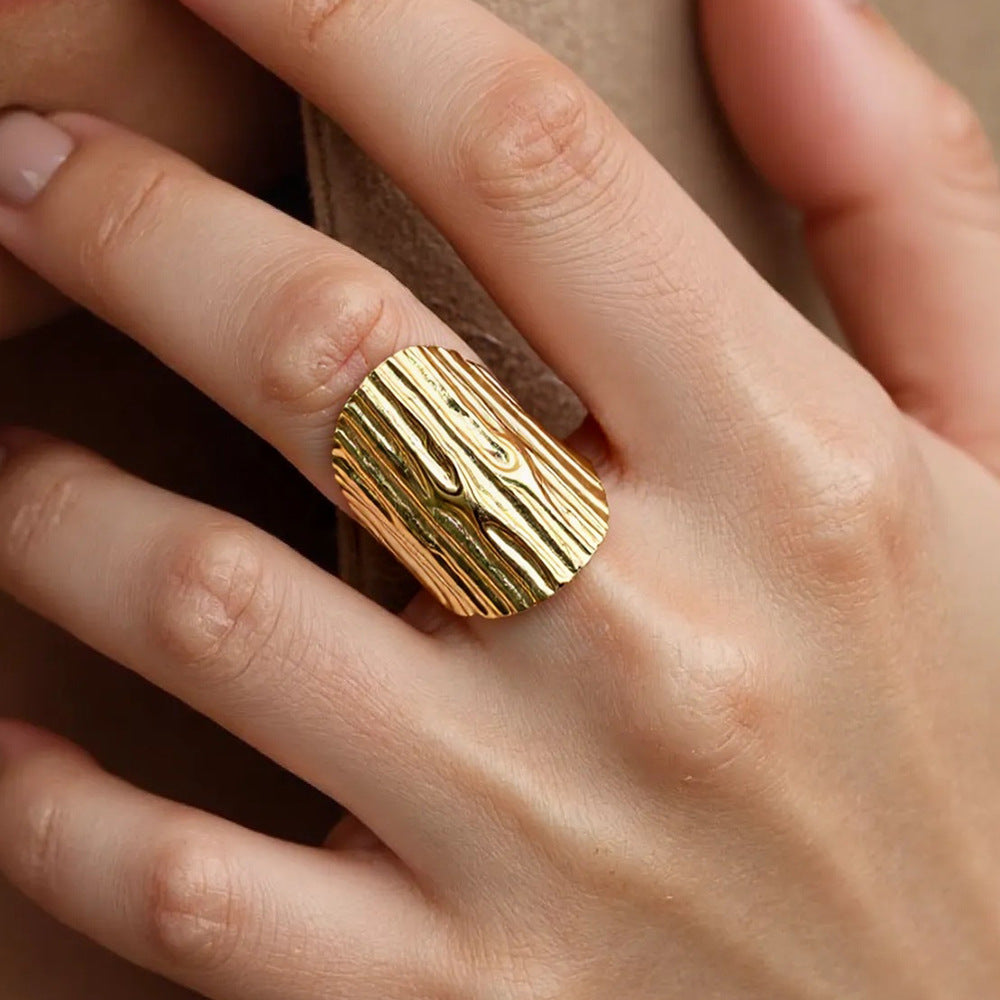 Open-Design Stainless Steel Ring Floral Pattern Fashion Jewelry