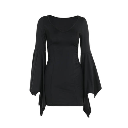 Dark Elegance Slim-Fit Batwing Sleeve Mini Dress