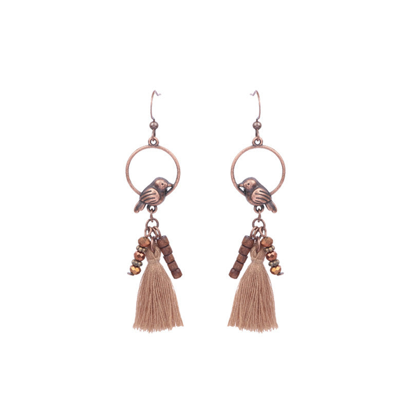 Retro Water Drop Shape Wooden Earrings Handcrafted with Tassels