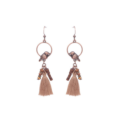 Retro Water Drop Shape Wooden Earrings Handcrafted with Tassels