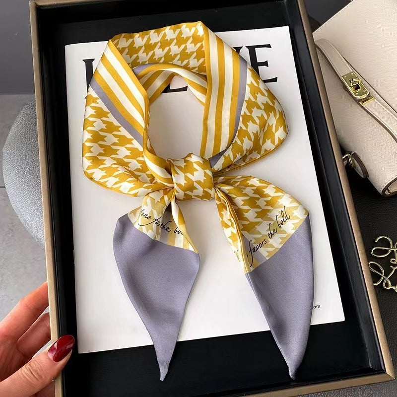 Vintage Houndstooth Long Satin Scarf