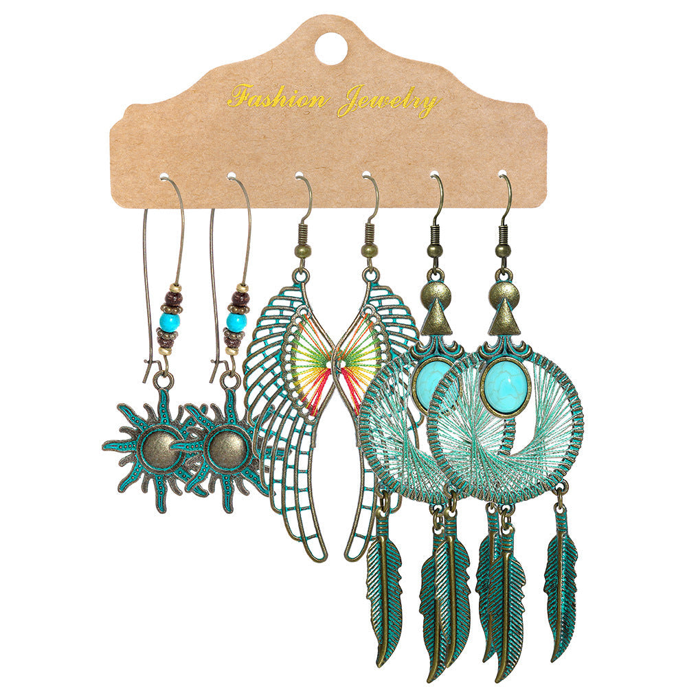 Vintage Floral Dangle Earrings Set Bohemian Style