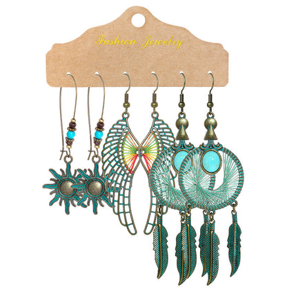 Vintage Floral Dangle Earrings Set Bohemian Style