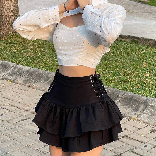 Sleeveless Black Mini Skirt With Side Ties