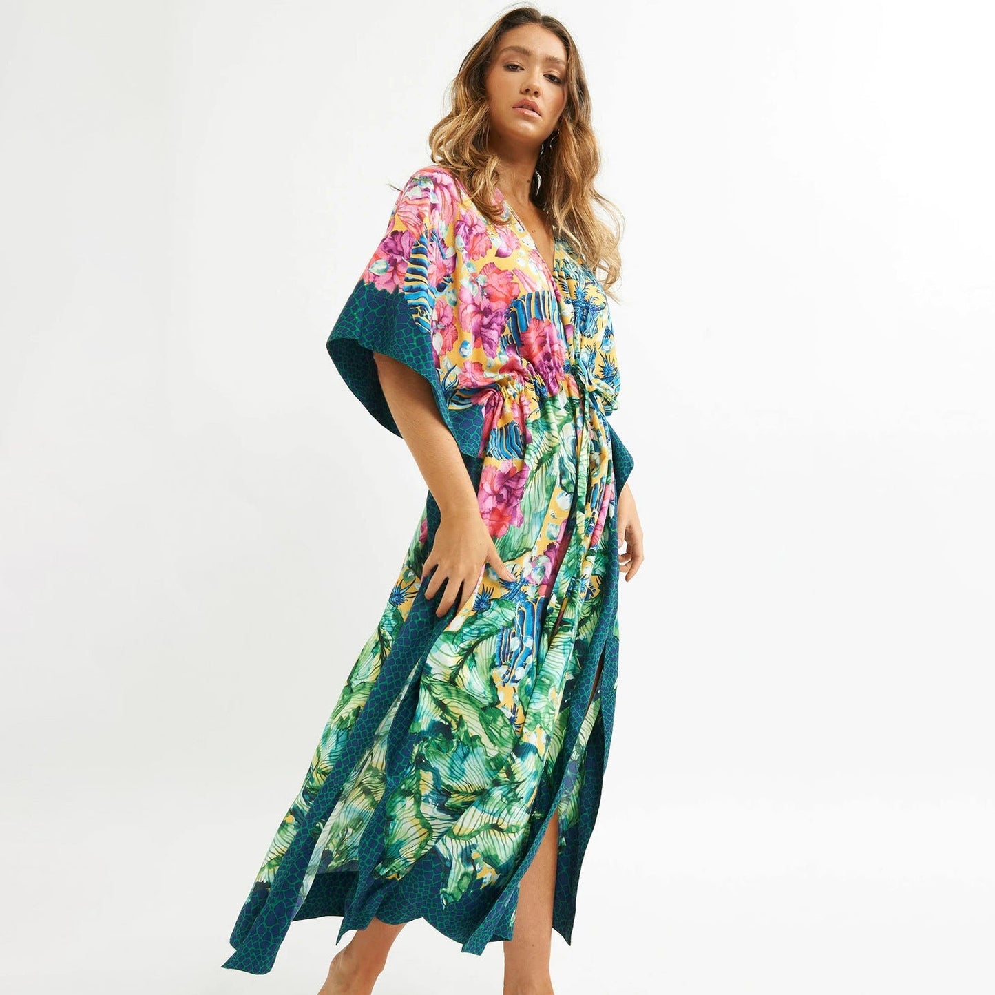 Positioning Print Beach Blouse Gown Style Resort Sunscreen Shirt Sexy Bikini Blouse