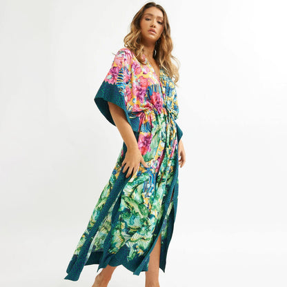 Positioning Print Beach Blouse Gown Style Resort Sunscreen Shirt Sexy Bikini Blouse