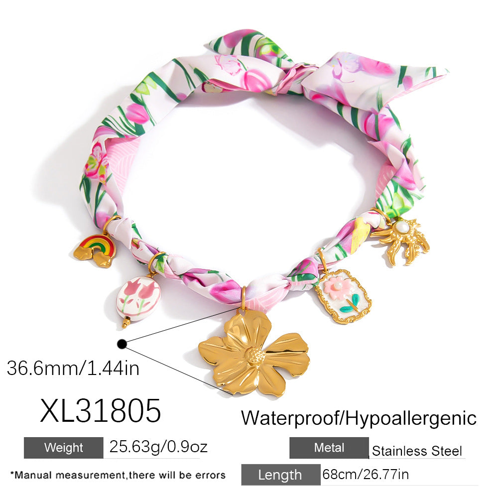 Colorful Cashew Flower Necklace Stainless Steel Pendant 18K Gold Plated Fashion Jewelry