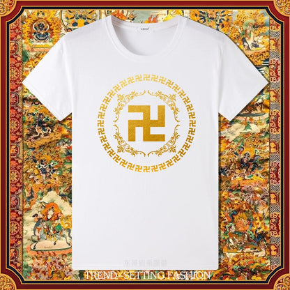 Buddha Heart Seal Ten Thousand Characters Buddha Cotton Short-Sleeved T-Shirt For Men And Women