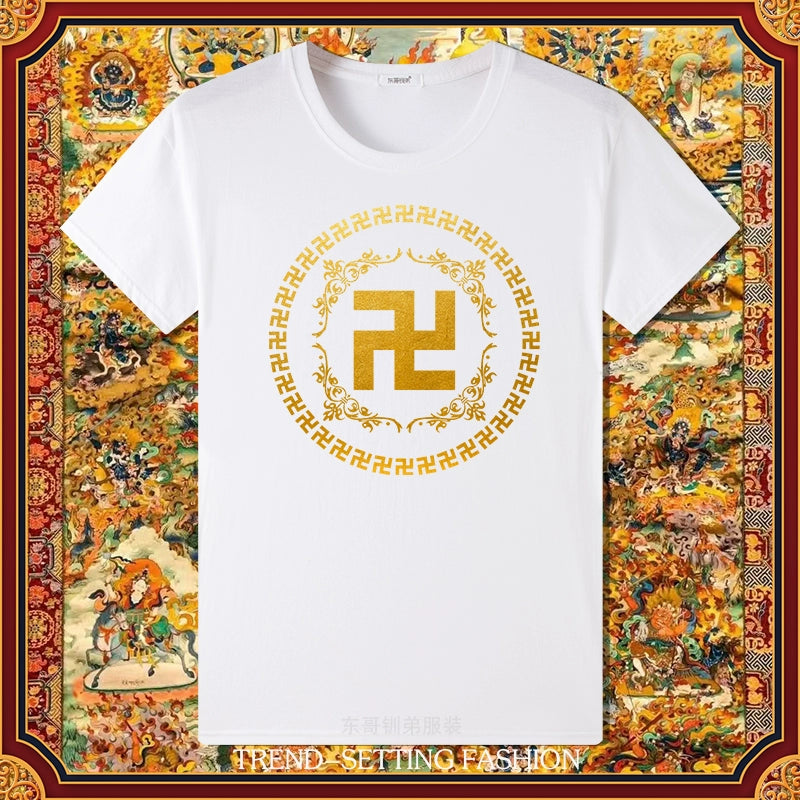 Buddha Heart Seal Ten Thousand Characters Buddha Cotton Short-Sleeved T-Shirt For Men And Women