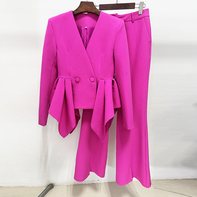 Stylish Ruffled Top Jacket And Flared Pants Set