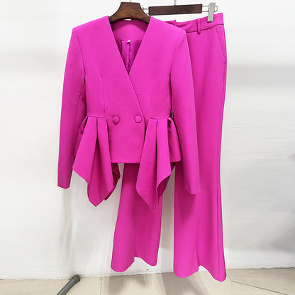 Stylish Ruffled Top Jacket And Flared Pants Set