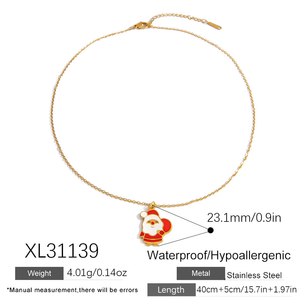 Cartoon Santa Claus Bell Pendant Stainless Steel DIY Necklace and Bracelet Set