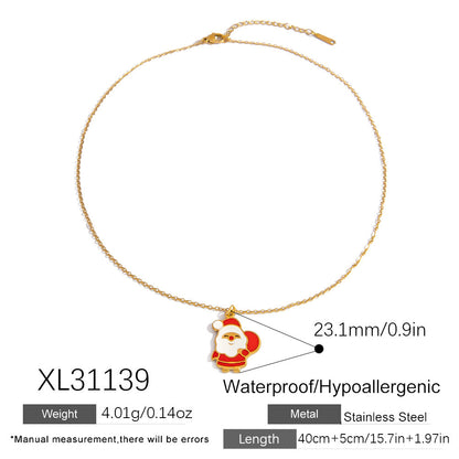 Cartoon Santa Claus Bell Pendant Stainless Steel DIY Necklace and Bracelet Set