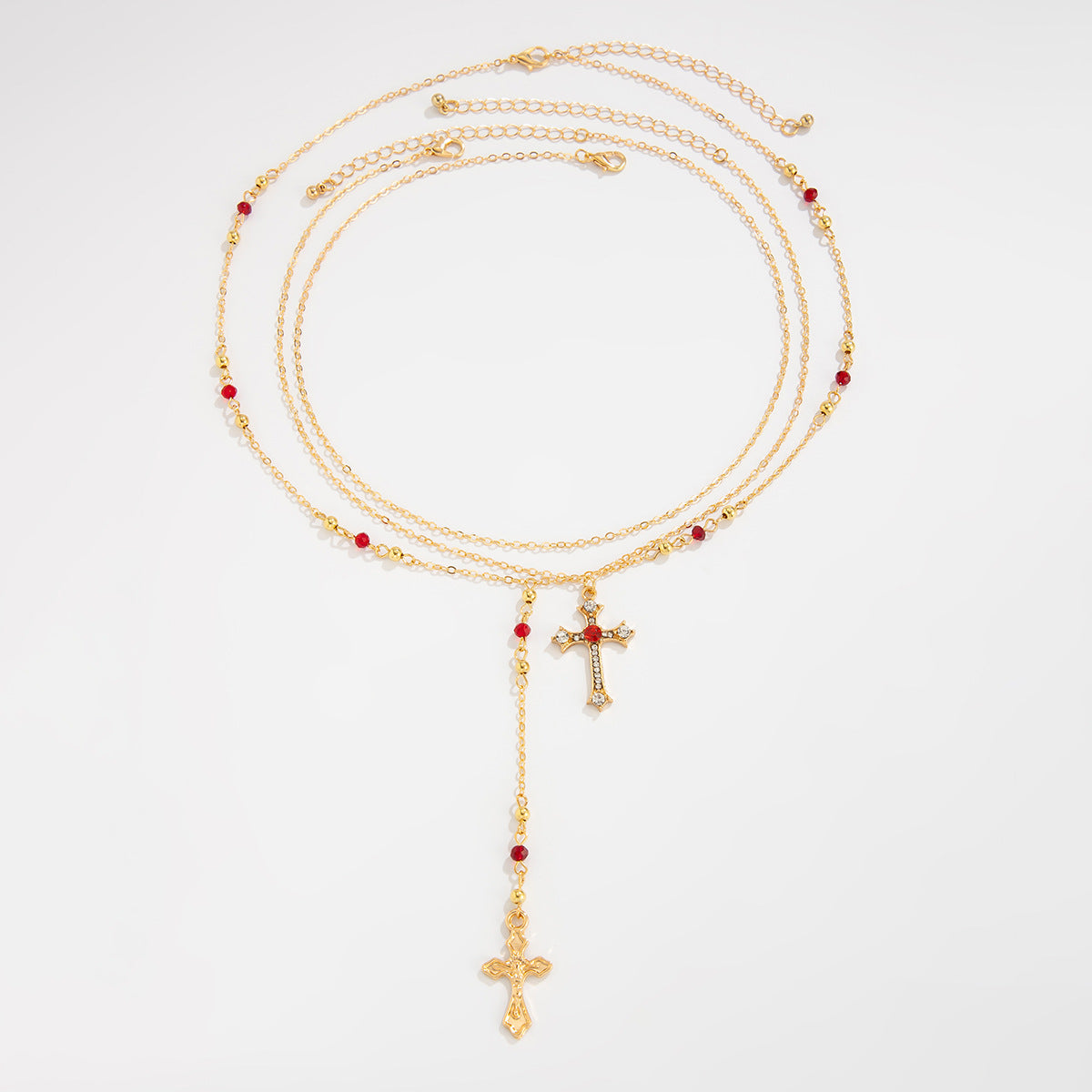 Hip Hop Cross Pendant Necklace With Imitation Pearl Chain