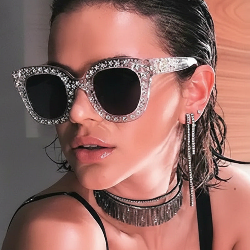 Fashionable Square Frame Sunglasses With Glitter Accents