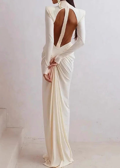 Cutout Long Sleeve Maxi Dress Soft Stretch Fabric