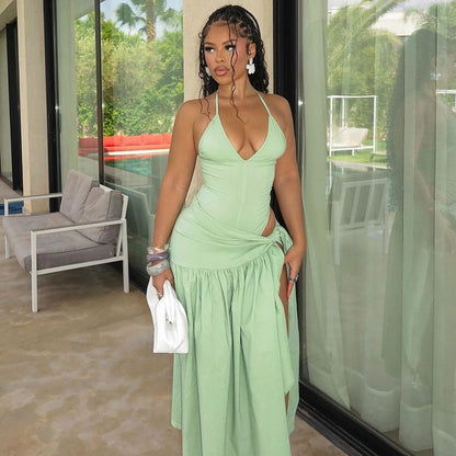 Sexy Backless Jumpsuit with Tie Waist Skirt Set