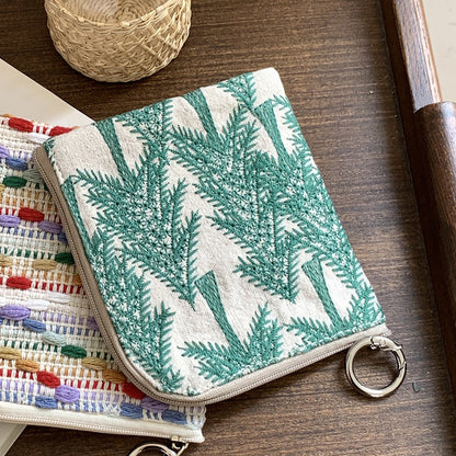 Cute Cotton Linen Embroidered Coin Purse Mini Makeup Bag