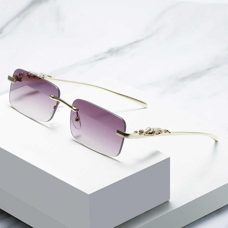 Trendy Square Frameless Sunglasses with Leopard Print Accents
