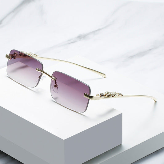 Trendy Square Frameless Sunglasses with Leopard Print Accents