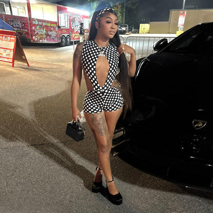 Dot Pattern Sexy Hollow Out Jumpsuit Set