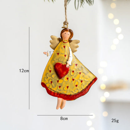 Vintage Distressed Angle Girl Iron Christmas Hanging
