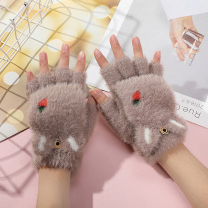 Cute Animal Paw Fingerless Gloves Plush Winter Mittens