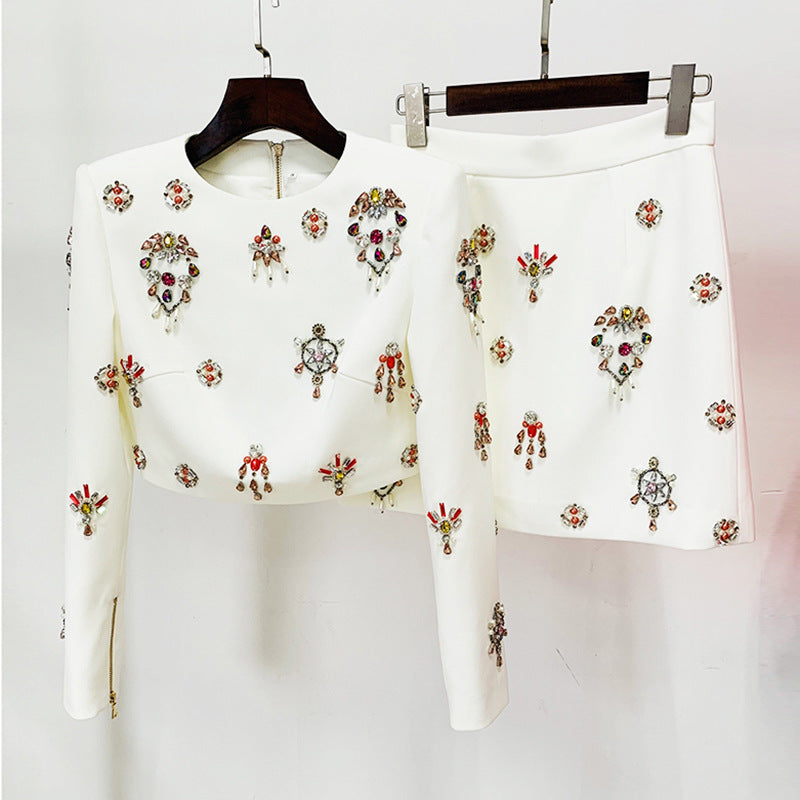 Fashionable Beaded Short Jacket And Skirt Set