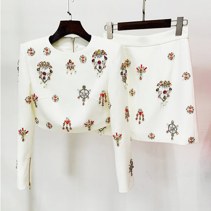 Fashionable Beaded Short Jacket And Skirt Set