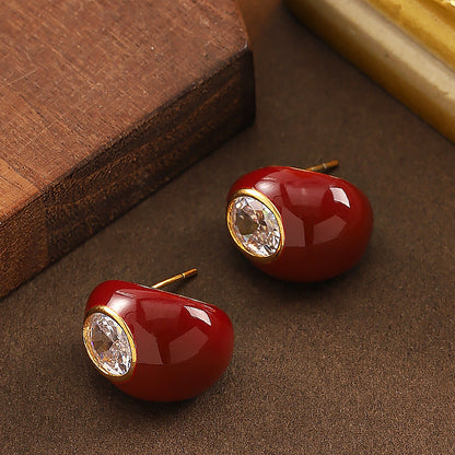 Fashionable Zirkon Stone Enamel Drip Glaze Red Water Drop Earrings
