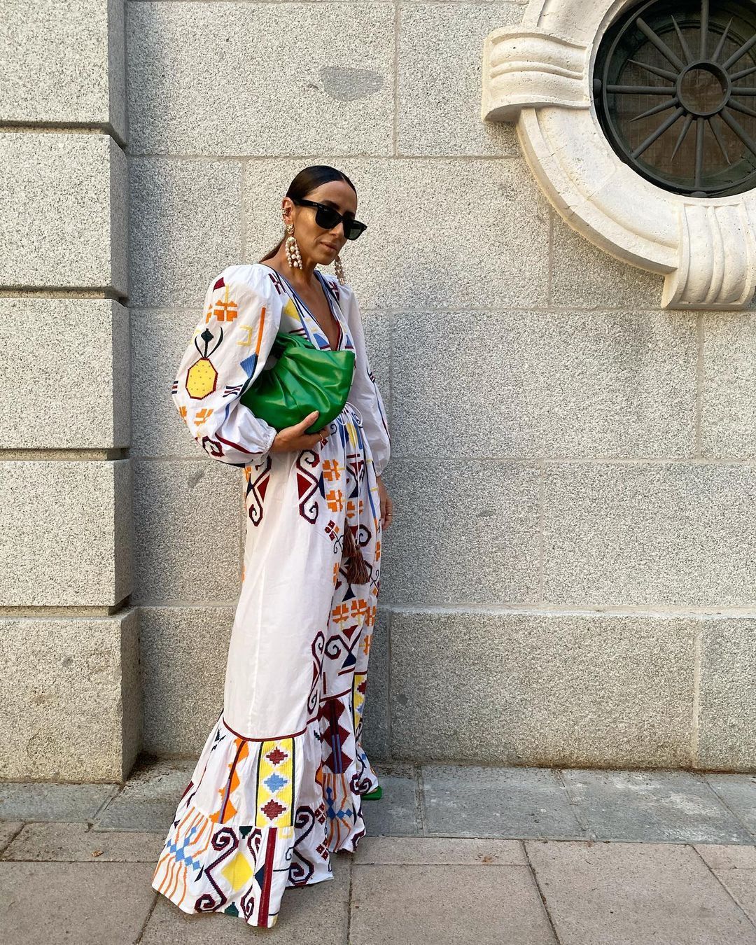 Holiday Style Lantern Sleeve Printed Long Skirt Mop The Floor Skirt