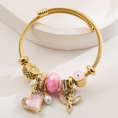 Angel Heart Alloy Beaded Bracelet Stainless Steel Women's Bracelet