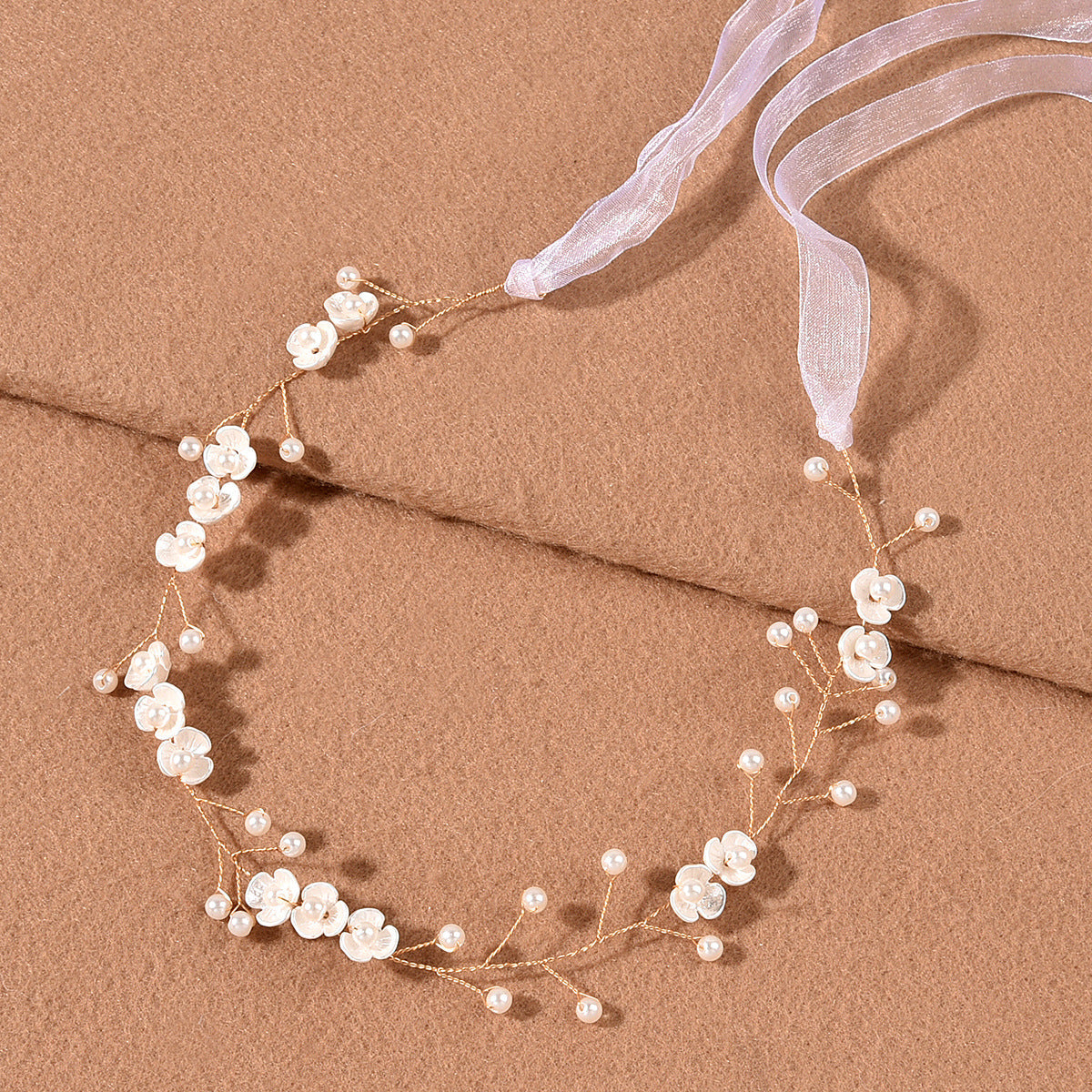 Bridal Pearl Floral Headband Handmade Soft Hair Accessory