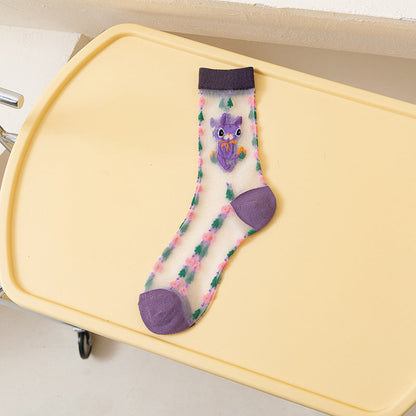 Rufia - Whimsical Cartoon Patterned Sheer Socks