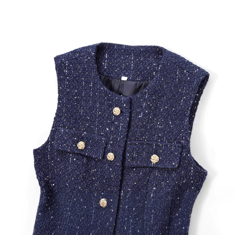 Elegant V-Neck Sleeveless Belt Waist Knit Vest