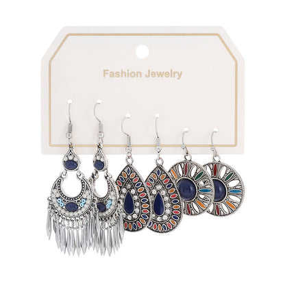 Bohemian Turquoise Tassel Earrings Vintage Alloy Jewelry