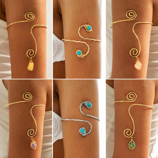 Floral Open Arm Cuff Bracelet Geometric Punk Style Beach Party Jewelry