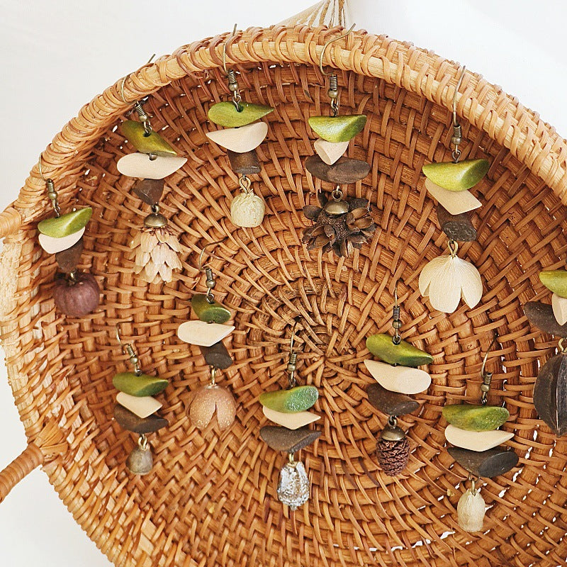 Geometric Vintage Wood Drop Earrings Bohemian Style
