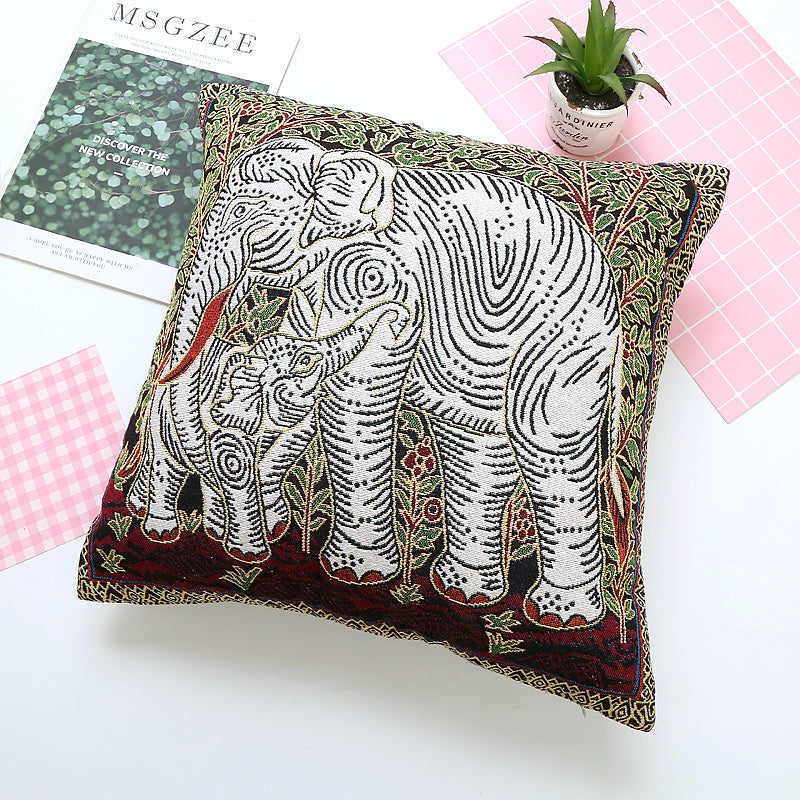Elephant Double-Sided Cushion Cover Ethnic Style Embroidered Backrest Sofa Cushion Pillowcase