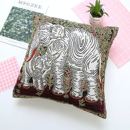 Elephant Double-Sided Cushion Cover Ethnic Style Embroidered Backrest Sofa Cushion Pillowcase