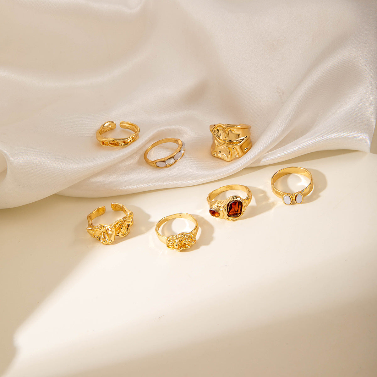 Geometric Statement Alloy Gemstone Ring Set
