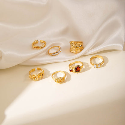 Geometric Statement Alloy Gemstone Ring Set
