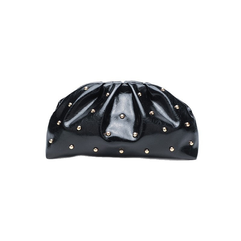 Fashion Studded Magnet Ruched Evening Handbag
