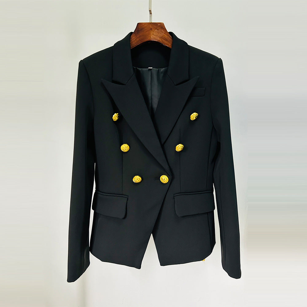 Double-Breasted Blazer With Metal Lion Head Button