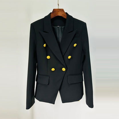 Double-Breasted Blazer With Metal Lion Head Button